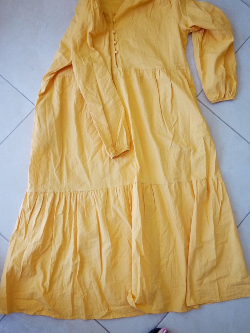 Women's Mustard Yellow Tiered Maxi Dress with V-Neck - Picture 10 of 12